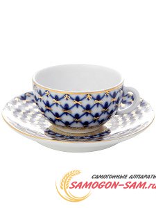 Фарфоровая кофейная чашка с блюдцем форма 40 г рисунок Кобальтовая сетка Императорский фарфоровый завод фото 1 — Samogon-sam.ru