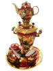 Набор самовар электрический 3 литра с художественной росписью "Золотые цветы на бордовом фоне" с чайным сервизом, арт. 160325с фото 2 — Samogon-sam.ru